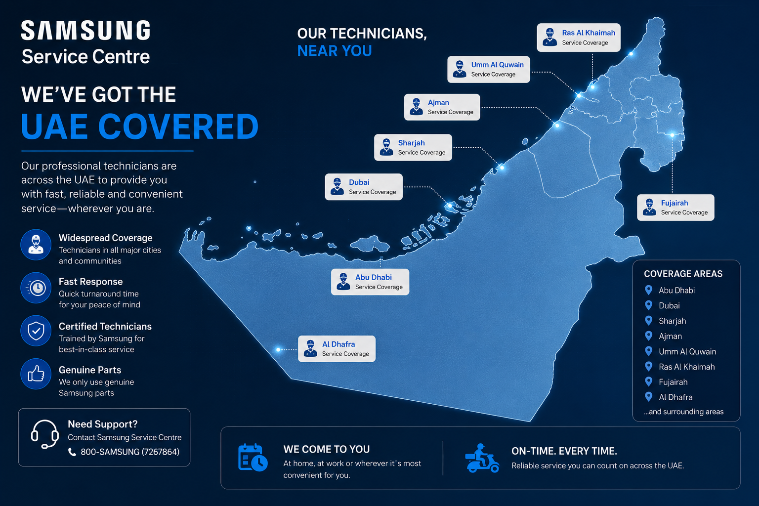 Map coverage area of Samsung Service Centre technicians across the UAE